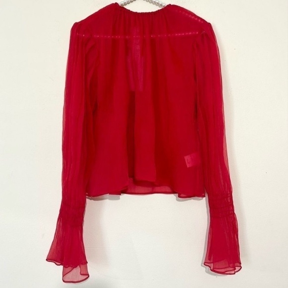 Beaufille Camarina Balloon Sleeve Textured Chiffon Red Blouse NEW WITH TAGS SZ 2 - Picture 3 of 9
